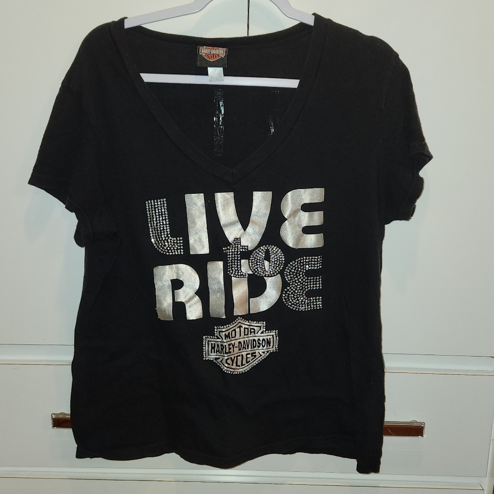 Women's V neck bejeweled Harley Davidson XXL tee shirt